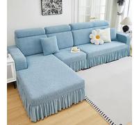 Housse de Canapé d'angle Antidérapante avec Jupe, Housse de Canapé Extensible Universelle 2 3 4 5 Places avec Accoudoirs/Méridienne, Jacquard Feuilles, Lavable(Bleu,1 Seater (90-140cm))