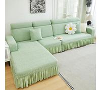 Housse de Canapé d'angle Antidérapante avec Jupe, Housse de Canapé Extensible Universelle 2 3 4 5 Places avec Accoudoirs/Méridienne, Jacquard Feuilles, Lavable(Vert,2 Seater (145-185cm))