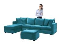 Housse de canapé d'angle en velours bleu sarcelle extensible avec coussin d'assise et de dossier, pour canapés sectionnels de 90 à 140 cm, protection de meubles durable et élégante