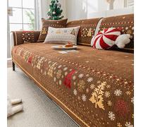 Housse de canapé de décoration de Noël pour canapé 2, 3, 4 Places, Housse de canapé en Chenille Super Douce, protège-Meubles Lavable et antidérapante Brown 70x150cm/28x59in