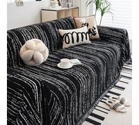 Housse de canapé de luxe en chenille à rayures, antidérapante, anti-poussière, réversible, pour meubles de 2, 3 et 4 places, noir, 180 x 150 cm