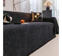 Housse de canapé de Luxe en Chenille avec Pompon, Couverture complète Lavable pour canapé sectionnel d'angle en Forme de L, Protection de Meubles Toutes Saisons Black 180 * 230cm/70.87 * 90.55in