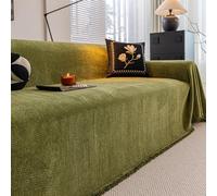 Housse de canapé de Luxe en Chenille avec Pompon, Couverture complète Lavable pour canapé sectionnel d'angle en Forme de L, Protection de Meubles Toutes Saisons Green 180 * 420cm/70.87 * 165.35in