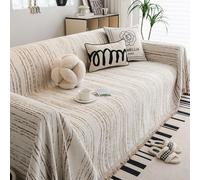 Housse de canapé de luxe en chenille réversible, antidérapante, anti-poussière, pour canapé 2, 3 ou 4 places, à rayures, 180 x 300 cm, kaki