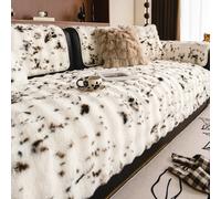 Housse de canapé de luxe en fourrure de lapin, Vintage, en peluche, coussin de canapé droit exquis, housse de siège, automne et hiver Black and White