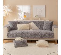 Housse de canapé de luxe en velours pour 1/2/3/4 places - Antidérapante - Convient aux animaux domestiques - Ajustement universel - Gris chaud - 110 x 240 cm
