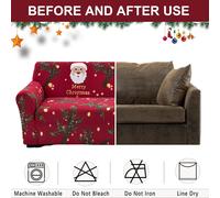 Housse de canapé de Noël imprimée Père Noël, lavable et dotée d'un élastique au bas pour une protection optimale des meubles et une décorati
