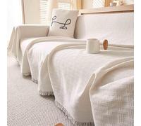 Housse de canapé d'été légère en coton, universellement adaptée pour les canapés 1, 2, 3 et 4 places, écharpe en coton frais, blanc, 180 x 380 cm, idéale pour la décoration de la maison