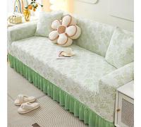 Housse de canapé élastique avec jupe - En élasthanne extensible - Pour canapé 1/2/3/4/5 places - Douce et antidérapante - Convient aux animaux domestiques - Vert