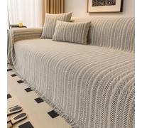 Housse de Canapé en Chenille à Motif Chevron avec Franges, Jetés Motif Arête de Poisson Toutes Saisons pour Grands Canapés Housse pour Canapé 1, 2, 3, 4 Places, Housse d White 180X150cm/70.87X59.06In