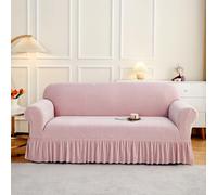Housse de canapé en chenille à volants, extensible et lavable, pour canapé 4 places, couleur unie - Protection de meubles pour causeuse et sectionnel (235 à 300 cm)