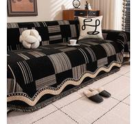 Housse De Canapé En Chenille Avec Bordure à Pompons - Conception Monobloc Antidérapante Respectueuse Des Animaux De Compagnie, Pour Canapés Simples/doubles/jumeaux/quad/sectionn #3 180*400cm/71*157in