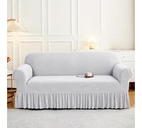 Housse de canapé en chenille avec jupe à volants, couleur unie, housse de canapé très extensible, lavable, pour chaise, causeuse, canapé sectionnel (08 4 places (235, 300 cm)