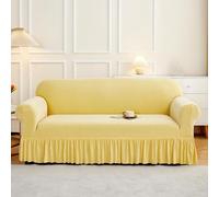 Housse de canapé en chenille avec jupe à volants, couleur unie, housse de canapé très extensible, lavable, pour chaise, causeuse, canapé sectionnel (09, 4 places (235, 300 cm)