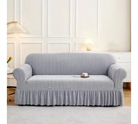 Housse de canapé en chenille avec jupe à volants, couleur unie, housse de canapé très extensible, lavable, pour chaise, causeuse, canapé sectionnel (07, 4 places (235, 300 cm)