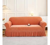 Housse de canapé en chenille avec jupe à volants, housse de canapé de couleur unie, très extensible, lavable, pour chaise, causeuse, canapé sectionnel (05 2 places (145, 185 cm)
