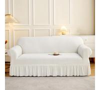 Housse de canapé en chenille avec jupe à volants, housse de canapé de couleur unie, très extensible, lavable, pour chaise, causeuse, canapé sectionnel (04 3 places (190 x 230 cm)