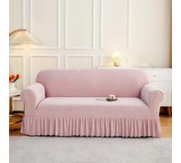 Housse de canapé en chenille avec jupe à volants, housse de canapé de couleur unie, très extensible, lavable, pour chaise, causeuse, canapé sectionnel (06 3 places (190 x 230 cm)