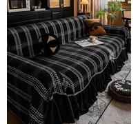 Housse de canapé en Chenille avec Jupe, Housse élastique Extensible Haut de Gamme pour canapé, Conception en Une Seule pièce, Protection pour Toutes Saisons pour modu Black 180X260cm/70.87X102.36Inch