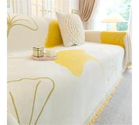 Housse de canapé en chenille bleue - Serviette décorative à motif feuille de ginkgo, couvre-lit anti-poussière et couverture de camping, 180 x 180 cm, style pastoral confortable, pour le salon et une