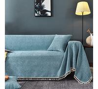 Housse de canapé en chenille épaisse - Anti-rayures de chat - Couverture complète pour canapé d'angle 3 places - 180 x 340 cm - Bleu