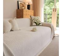 Housse de Canapé en Chenille Imperméable, Résistante aux Rayures, Canapé Sectionnel en U, Protection Contre Les Griffes de Chats et Chiens pour Canapés, Lit, Fauteuil White 180X130cm/70.87X51.18In