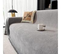 Housse de canapé en chenille lavable en forme de L avec design antidérapant et pampilles décoratives infroissables pour la protection des meubles (gris, 180 x 380 cm)