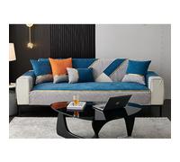 Housse De Canapé en Chenille Patchwork Bicolore - Housse Antidérapante 3 Coussins pour Canapés en L/U(Blue,Pillow11.8 * 19.7in)