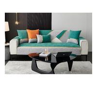 Housse De Canapé en Chenille Patchwork Bicolore - Housse Antidérapante 3 Coussins pour Canapés en L/U(Green,Pillow11.8 * 19.7in)