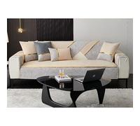 Housse De Canapé en Chenille Patchwork Bicolore - Housse Antidérapante 3 Coussins pour Canapés en L/U(Beige,70 * 150cm/27.6 * 59in)