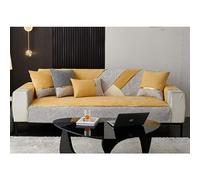 Housse De Canapé en Chenille Patchwork Bicolore - Housse Antidérapante 3 Coussins pour Canapés en L/U(Yellow,70 * 150cm/27.6 * 59in)