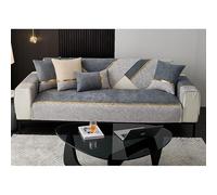 Housse De Canapé en Chenille Patchwork Bicolore - Housse Antidérapante 3 Coussins pour Canapés en L/U(Grey,Pillow11.8 * 19.7in)