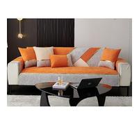 Housse De Canapé en Chenille Patchwork Bicolore - Housse Antidérapante 3 Coussins pour Canapés en L/U(Orange,70 * 70cm/27.6 * 27.6in)