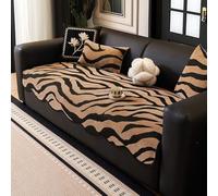 Housse de canapé en Chenille, protège-canapé à Rayures Tendance, antidérapant, Anti-Rayures, Lavable, Protection pour Meubles Toutes Saisons, pour canapés d'angle et modulables, Couleur café