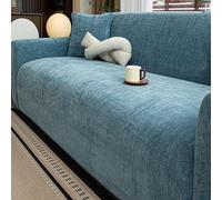 Housse de canapé en chenille souple - Très élastique - Résistante aux rayures - Housse de canapé pour animaux domestiques - Lavable toutes saisons - Pour canapé 2/3/4 places - Bleu - 4 places (235-300