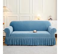 Housse de canapé en chenille très extensible avec jupe à volants - Housse lavable de couleur unie pour causeuse 3 places et mobilier sectionnel (190 à 230 cm) - Protection parfaite pour canapé