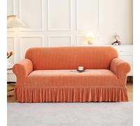 Housse de canapé en chenille très extensible avec jupe à volants - Lavable - Couleur unie - Pour causeuse sectionnelle et chaise 4 places - Convient aux meubles de 235 à 300 cm