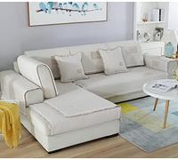 Housse de Canapé en Coton Rayé Style Ferme Matelassée avec Volants Et Patchwork Fleuri Antidérapante Elle Protège Vos Meubles Et Convient Aux Chiens Animaux Et Enfants (Beige 109 X 109 cm)