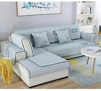 Housse de Canapé en Coton Rayé Style Ferme Matelassée avec Volants Et Patchwork Floral Antidérapante Elle Protège Vos Meubles Et Convient Aux Chiens Animaux Et Enfants (Bleu 89 X 178 cm)