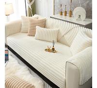 Housse De Canapé en Fausse Fourrure De Lapin Rayée 3D Style Crème - Épaissie, Chaude Et Antidérapante pour Canapés Sectionnels en L(White,90 * 90cm/35.4 * 35.4in)