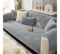 Housse De Canapé en Fausse Fourrure De Lapin Rayée 3D Style Crème - Épaissie, Chaude Et Antidérapante pour Canapés Sectionnels en L(Grey,90 * 90cm/35.4 * 35.4in)