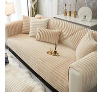 Housse De Canapé en Fausse Fourrure De Lapin Rayée 3D Style Crème - Épaissie, Chaude Et Antidérapante pour Canapés Sectionnels en L(Curry,110 * 240cm/43 * 94.5in)
