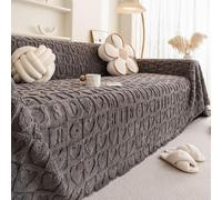 Housse de canapé en peluche à carreaux en forme de cœur pour 1/2/3/4 places - Extensible, anti-poussière et adaptée aux animaux domestiques - Couleur unie - Gris (180 x 180 cm)