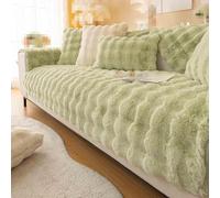 Housse de canapé en peluche antidérapante super confortable, lavable et confortable pour l'hiver, vert (90 x 120 cm), idéale pour les animaux de compagnie et entretien facile