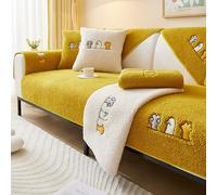 Housse de canapé en Polaire Sherpa, en Polaire Sherpa Housses De Canapé Moelleuses À Motif Pattes De Chat Rigolotes antidérapante, Lavable, Universelle en Forme(Yellow,90x160cm)