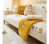 Housse de canapé en Polaire Sherpa, en Polaire Sherpa Housses De Canapé Moelleuses À Motif Pattes De Chat Rigolotes antidérapante, Lavable, Universelle en Forme(White,90x240cm)