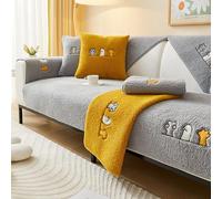 Housse de canapé en Polaire Sherpa, en Polaire Sherpa Housses De Canapé Moelleuses À Motif Pattes De Chat Rigolotes antidérapante, Lavable, Universelle en Forme(Grey,90x240cm)