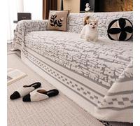 Housse de canapé en polaire Sherpa - imperméable, extensible, résistante aux animaux domestiques pour canapés, forme en L, 1 à 5 places, lavable, ajustement en velours, grey 180*380CM/70.87*149.61in