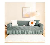 Housse de canapé en seersucker élastique avec jupe à volants lavable, très extensible, pour causeuse 2 places (145 à 185 cm), protection parfaite des meubles et style