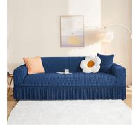 Housse de canapé en seersucker élastique avec jupe à volants lavable, très extensible, pour causeuse et chaise sectionnelle 3 places (190 à 230 cm), facile d'entretien